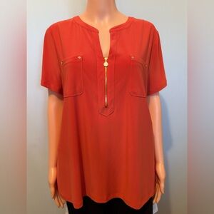 Anne Klein Tomato Red Blouse with Gold Zipper